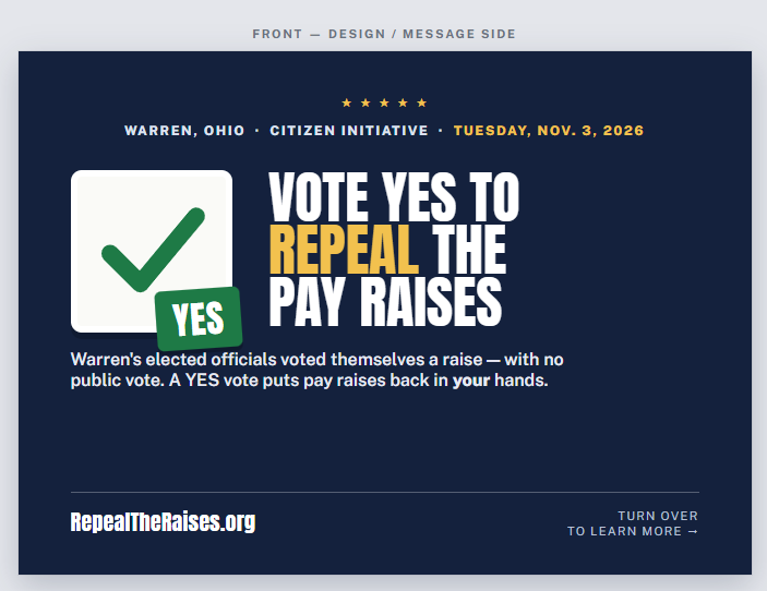 Vote YES to Repeal the Pay Raises campaign sign